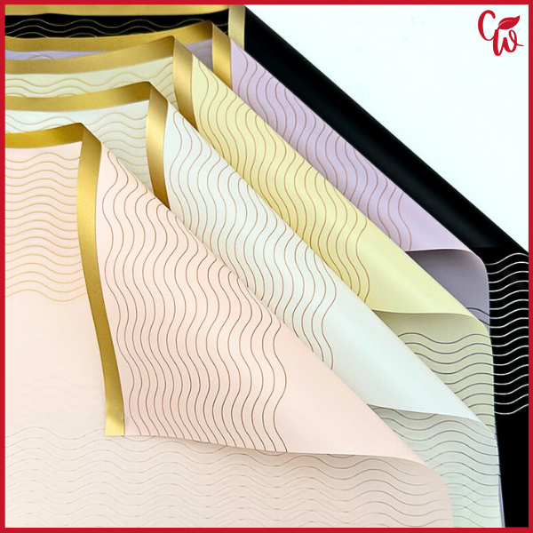 

Flower Wrapping Paper Varian List Gold Kertas Buket Bunga Cellophane Florist KB6188