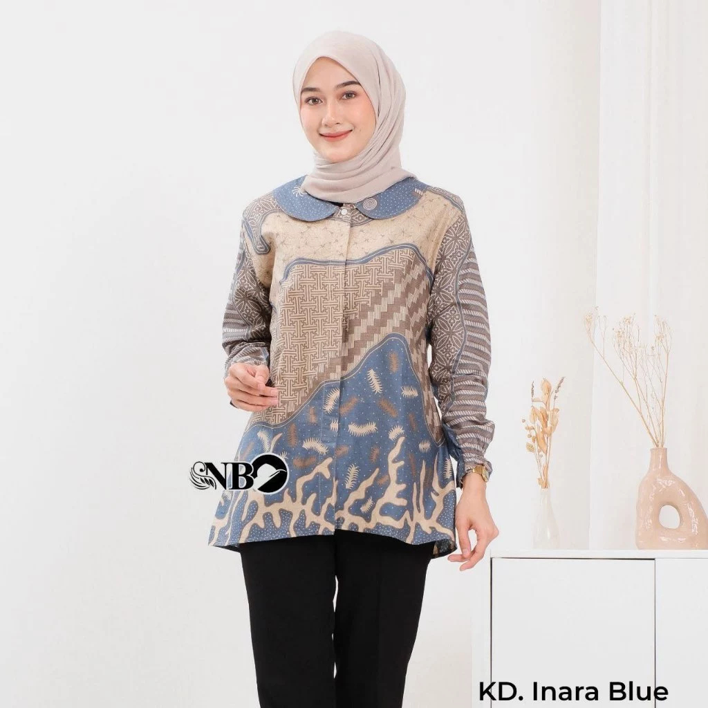 Termurah Kittacloath Atasan Baju Batik Wanita Leher Kerah Kerja Kantor Modern Katun Blouse Jumbo