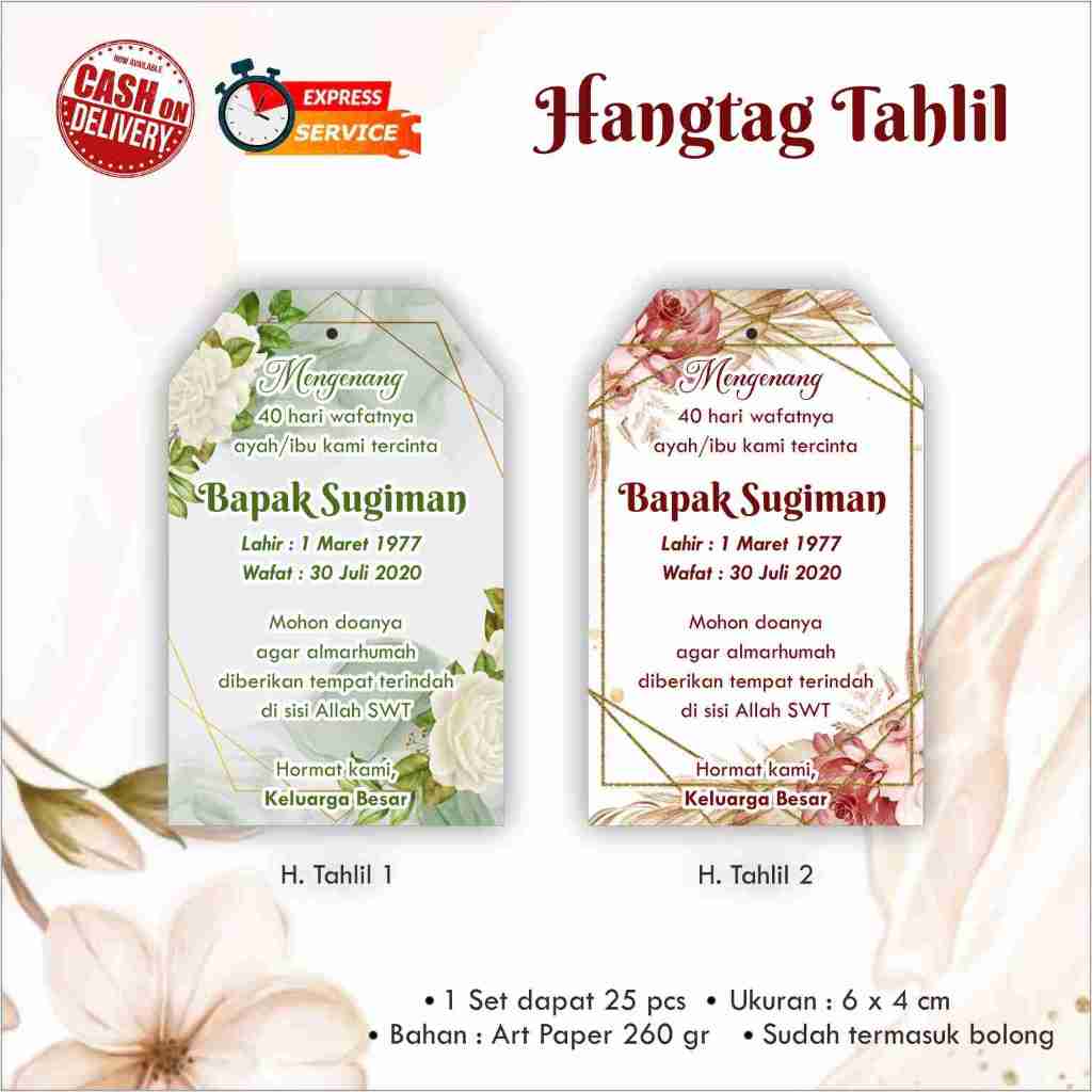

Hangtag Tahlil (Islam / Muslim) / Wafat / Kartu ucapan / Custom hangtag