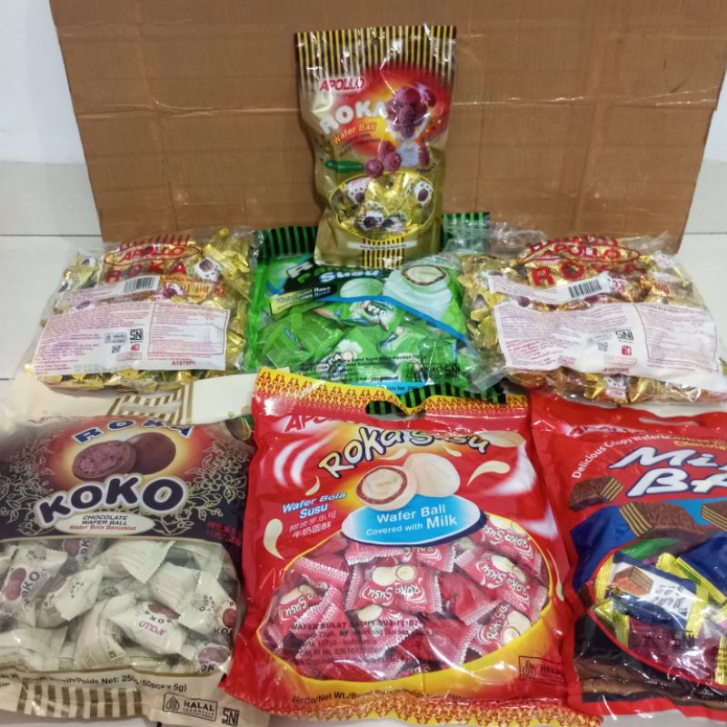 

APOLLO ROKA COKLAT ISI 15PCS / 50PCS / 70PCS / ROKA KOKO / ROKA SUSU / ROKA MINI / ROKA PANDAN SUSU