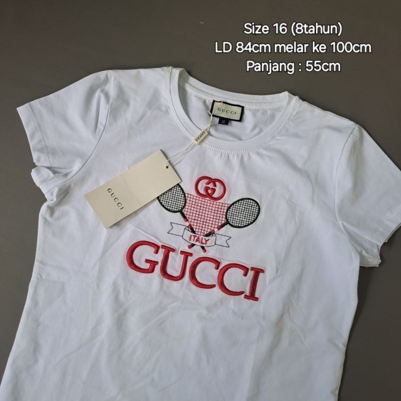 SALE Kaos anak perempuan putih bordir gucci size 8tahun