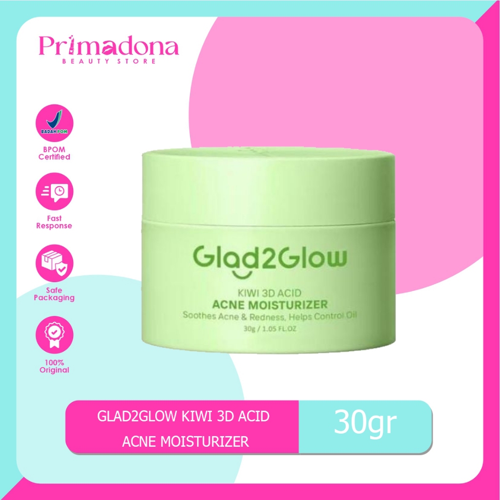 Primadona Beauty - Glad2Glow KIWI 3D ACID ACNE MOISTURIZER Pelembab Wajah Jerawat Day & Night Cream 