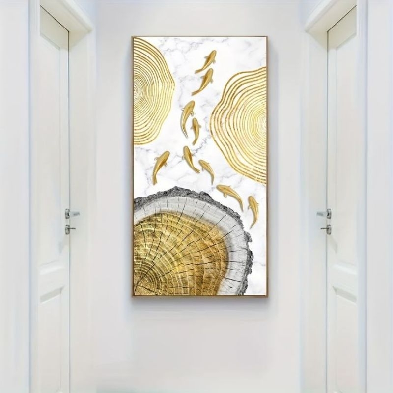 lukisan ikan koi gold Aesthetic Lukisan koi asli buatan tangan Hiasan Dinding Dekorasi Dinding