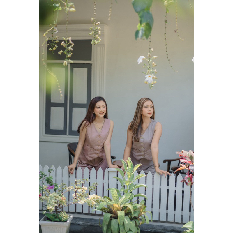 One Set Lala Vest dan Long Pant || One Set Kerja Wanita || Baju Kantor Wanita || Baju Kerja Korean L