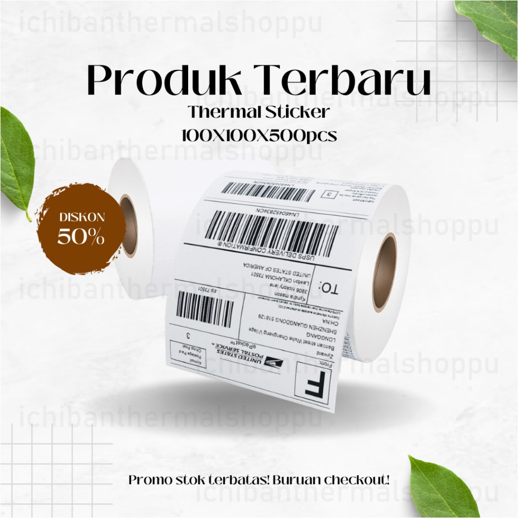 

KERTAS LABEL THERMAL STIKER RESI STICKER LABEL BARCODE ROLL UKURAN A6 100X100 MM ISI 500PCS 100X100MM ISI 500 PCS