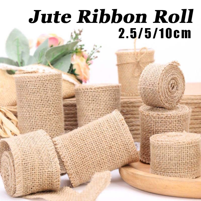 

10m Pita Goni Obras 2.5cm 5cm 10cm Roll Obras Coklat Untuk Dekorasi Hampers Souvenir / Jute Ribbon