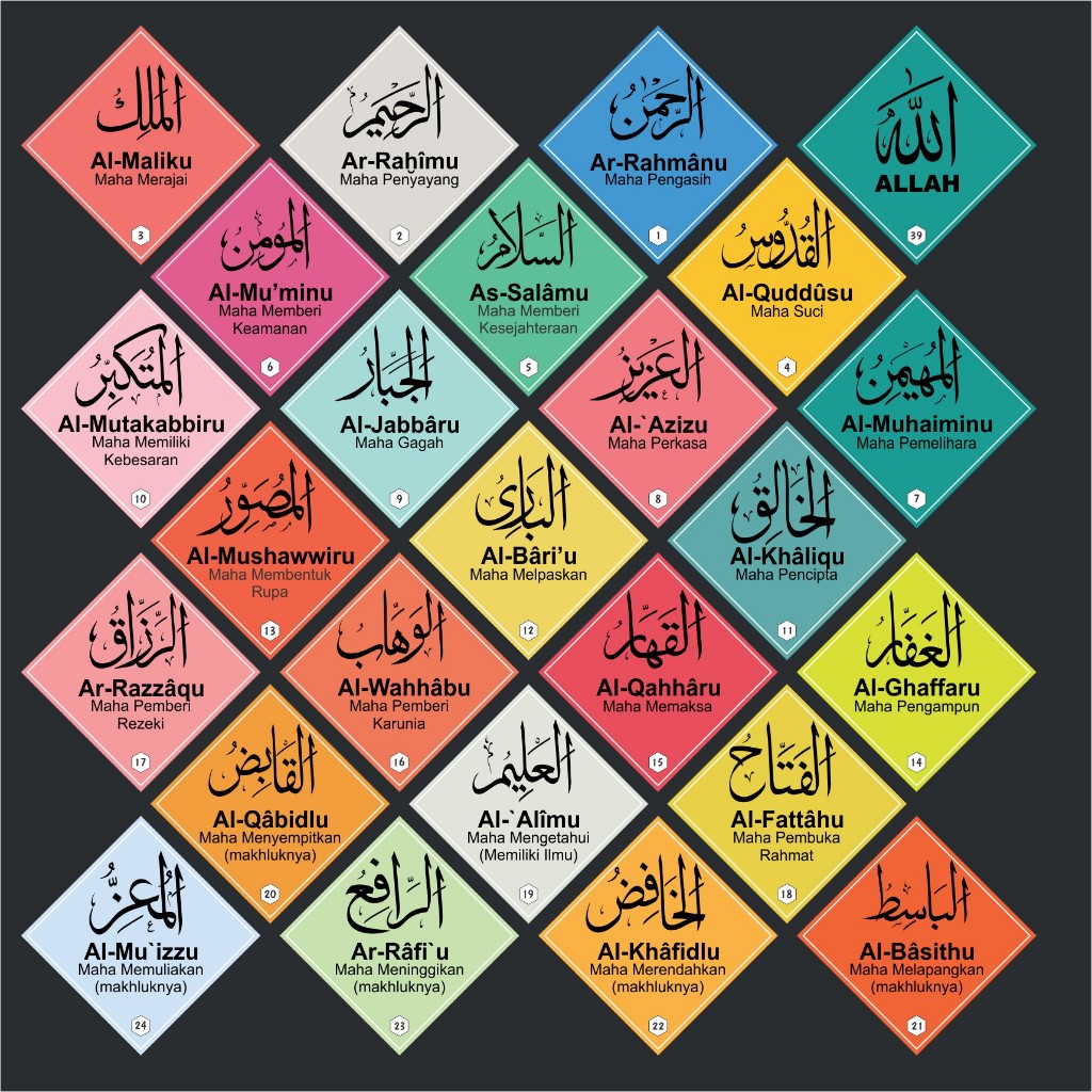 100 Lembar Kertas Stiker Asmaul Husna Tempelan Hiasan Dinding bentuk KETUPAT