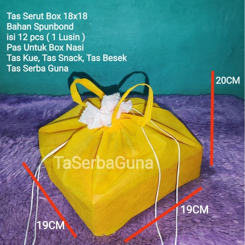 Tas Serut Box 18x18 Isi 12 pcs / Tas 1 Lusin Spunbond / Tas Snack / Tas Tahlilan / Tas Box Nasi / Ta