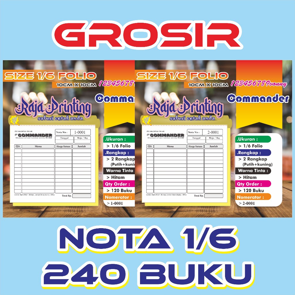 

Nota 1/6 2ply Harga Grosir 240 Buku + nomerator