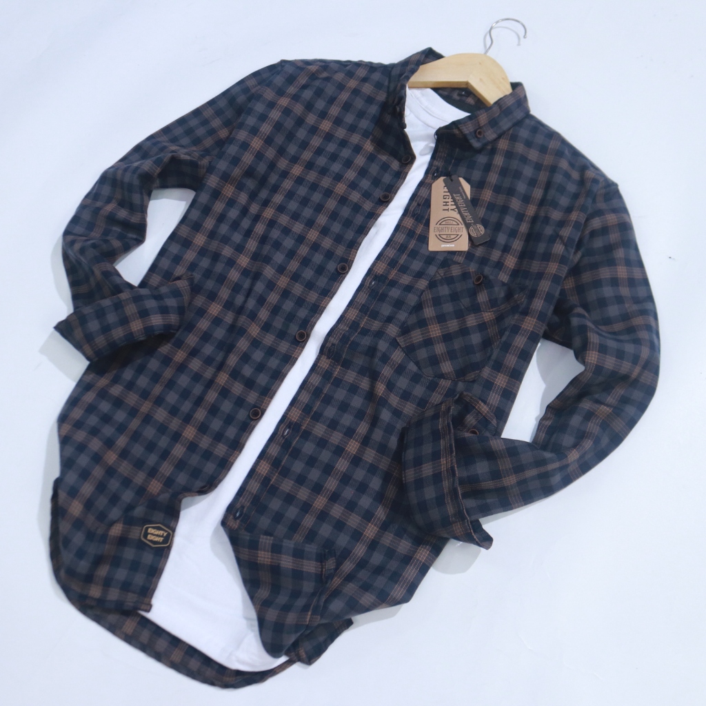 Brill Eighty Eight - Kemeja Flanel Panjang Premium Navy Gray Mst 88 L3650