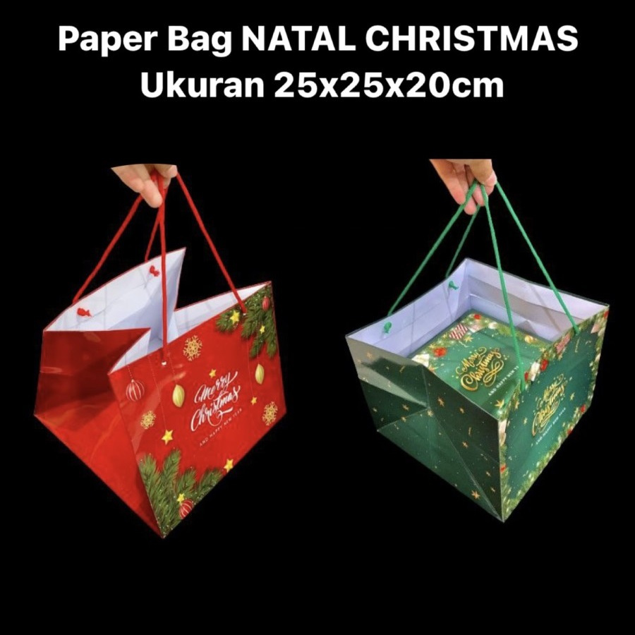 

( 3 pcs ) Tas Paperbag Natal Christmas Hampers Cake Tas Jinijng 25x25x20 cm Muat Box 22cm