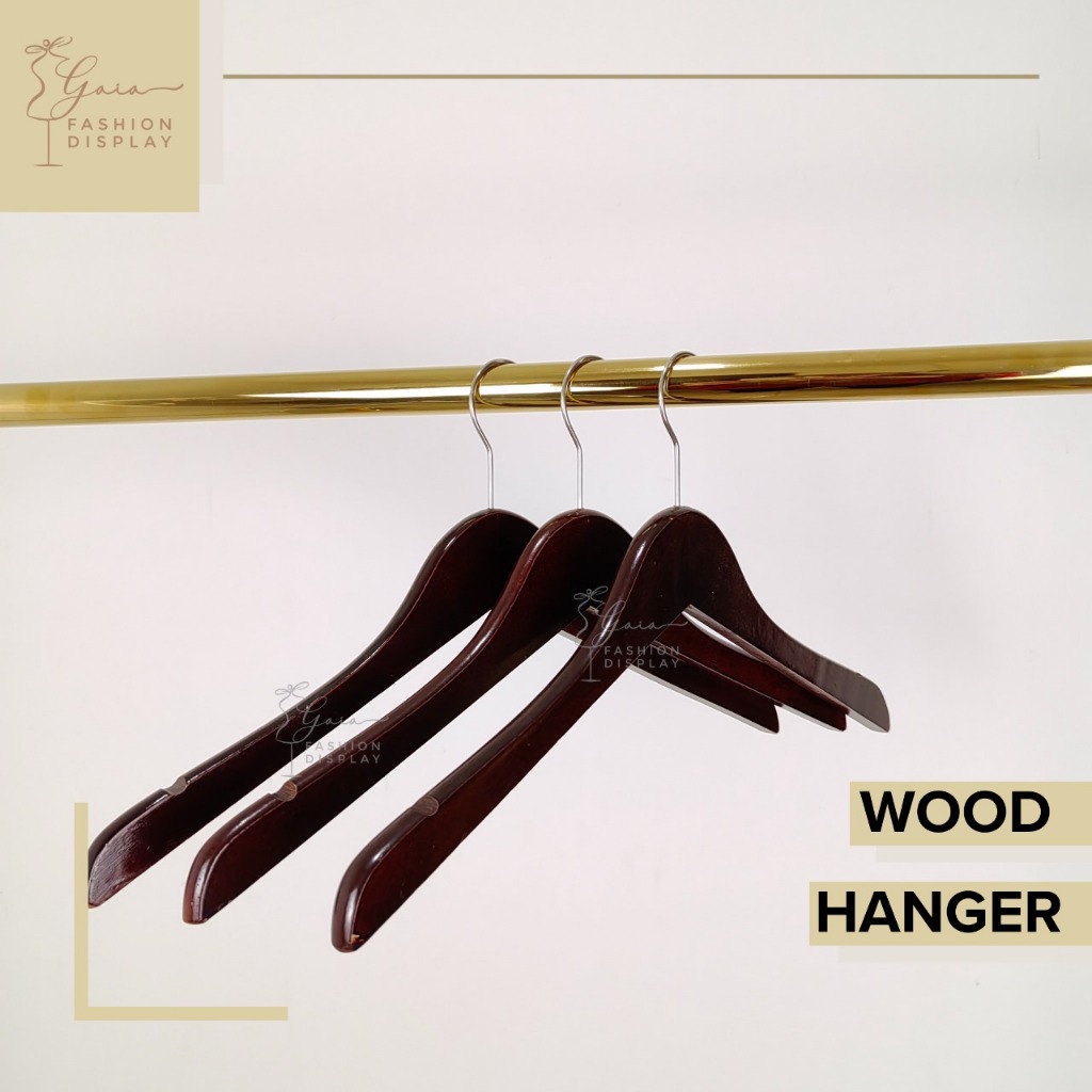 Hanger Kayu Dewasa Coklat Wallnut / Hanger Wood Tanpa Palang/Gantungan Baju Kayu (BH)