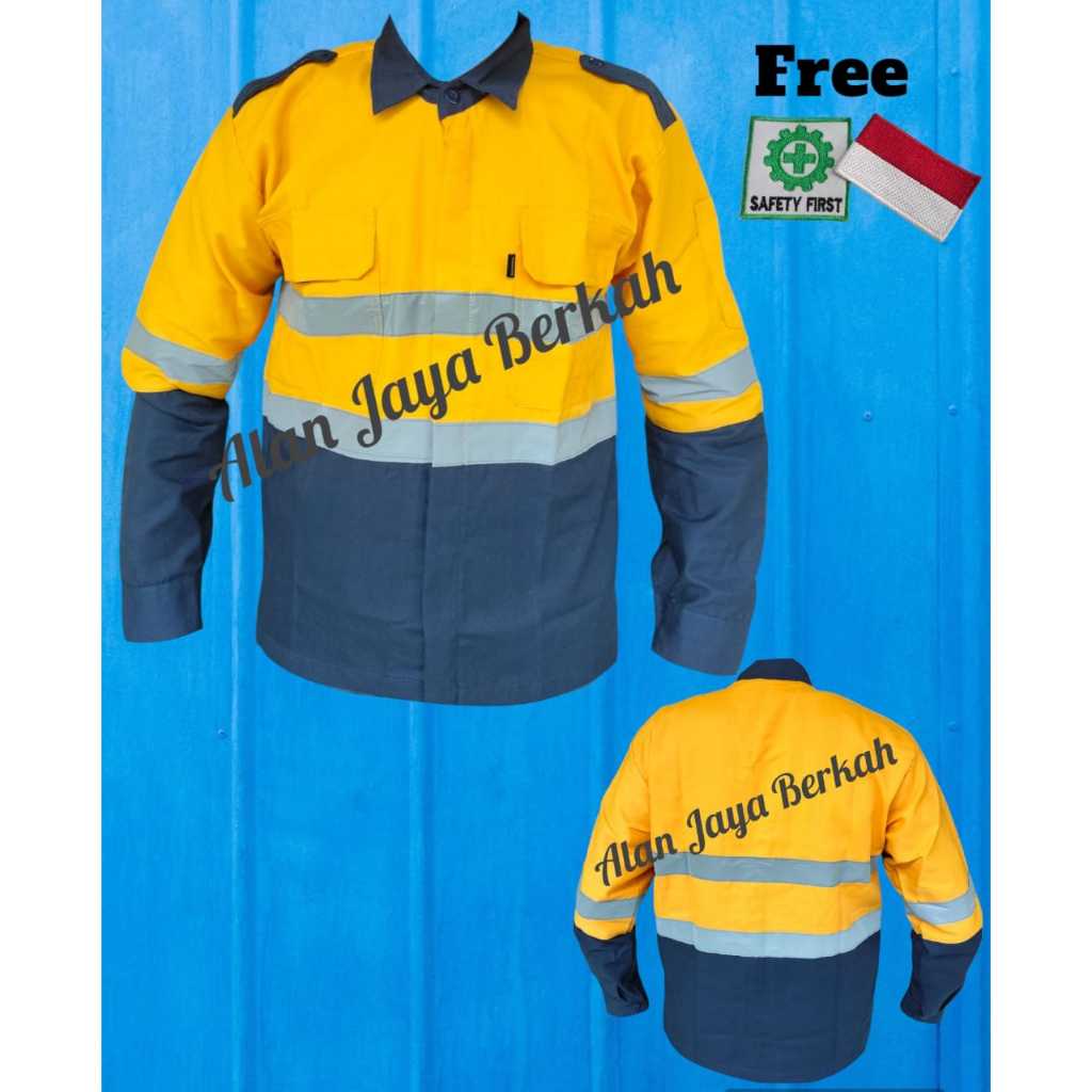COD Wearpack Safety Seragam Kerja Baju Kombinasi Lengan Panjang Kuning Premium Kemeja Kombinasi Lapa