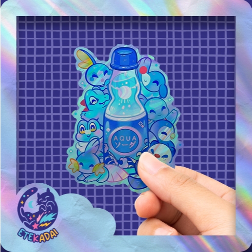 

Stiker Hologram Anime Game Blue Pokemon Drink