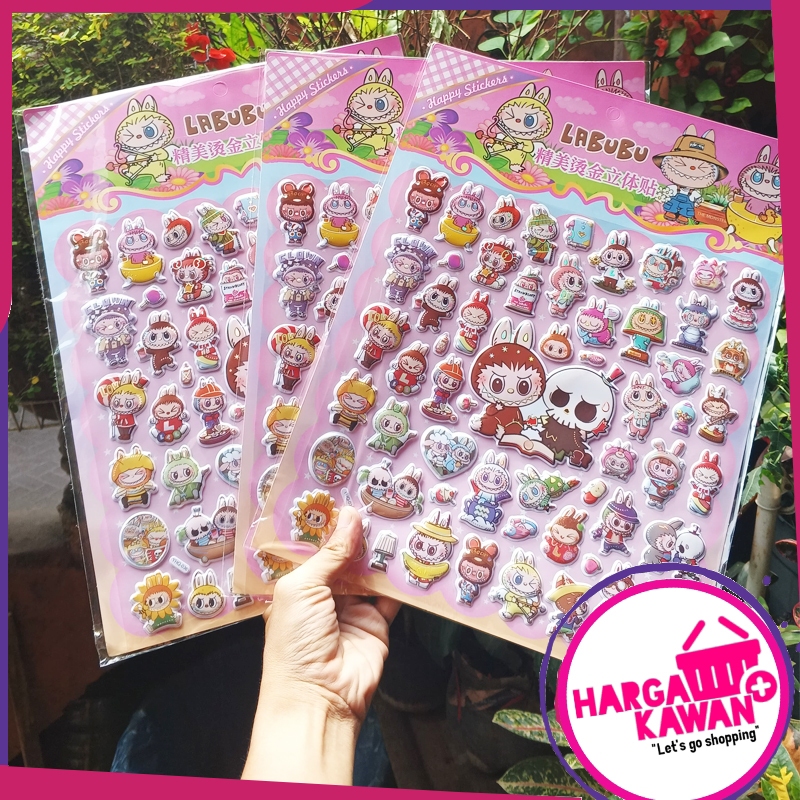 

Stiker anak Labubu ukuran besar stiker hologram 3D karakter kartun labubu