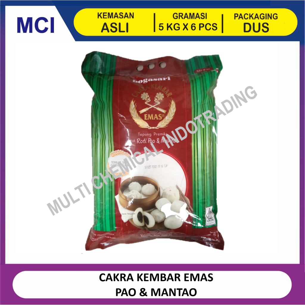 

CAKRA KEMBAR EMAS PAO & MANTAO / TEPUNG TERIGU PAO MANTAO CAKRA KEMBAR EMAS 5 KG - 1 DUS 6 PCS