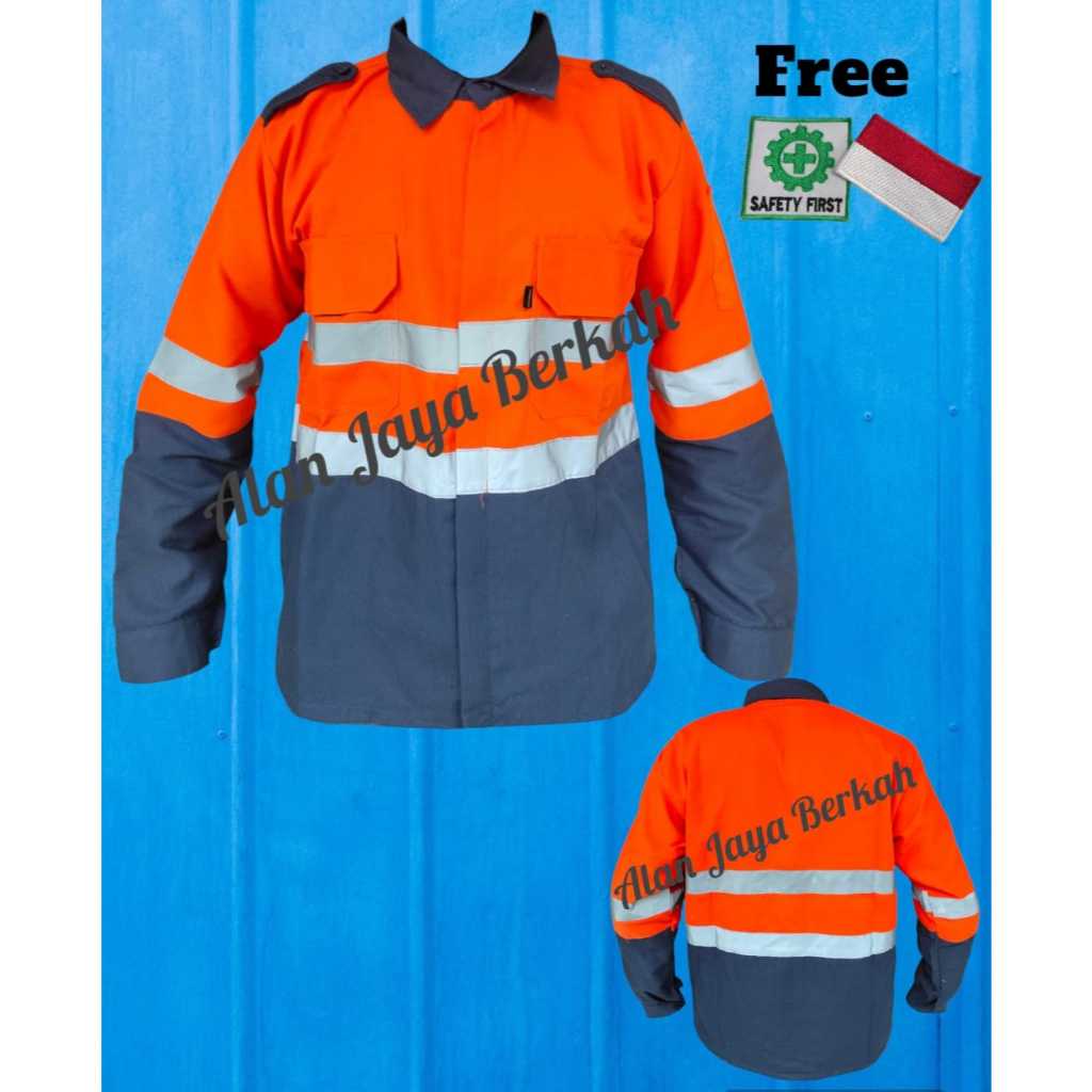 COD Wearpack Safety Seragam Kerja Baju kombi Lengan Panjang Orange Premium Kemeja Kombinasi Lapangan