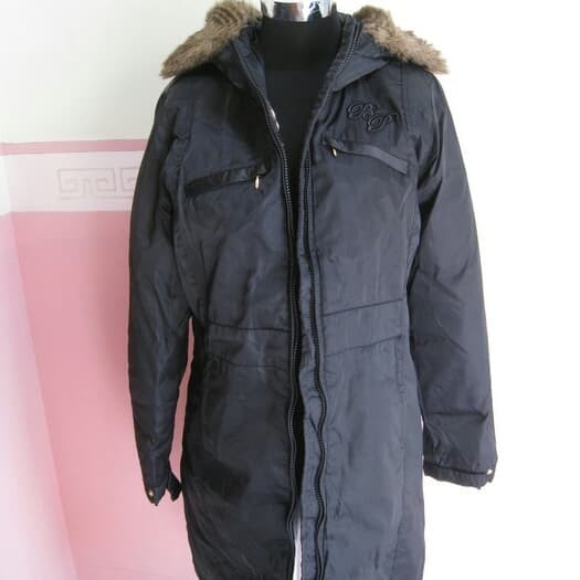 Jaket Mantel Hoodie Bulu Bahan Parasut Hitam Long Jacket Panjang Winter