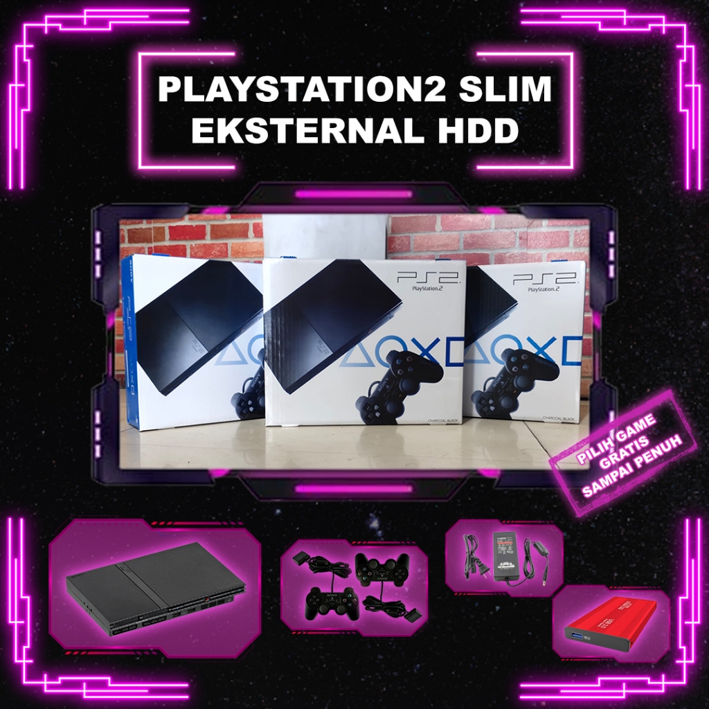 PS2 slim harddisk 80Gb full game stik 2 baru ya bukan second2 / Mesin awet Game joss murah & BAGUS