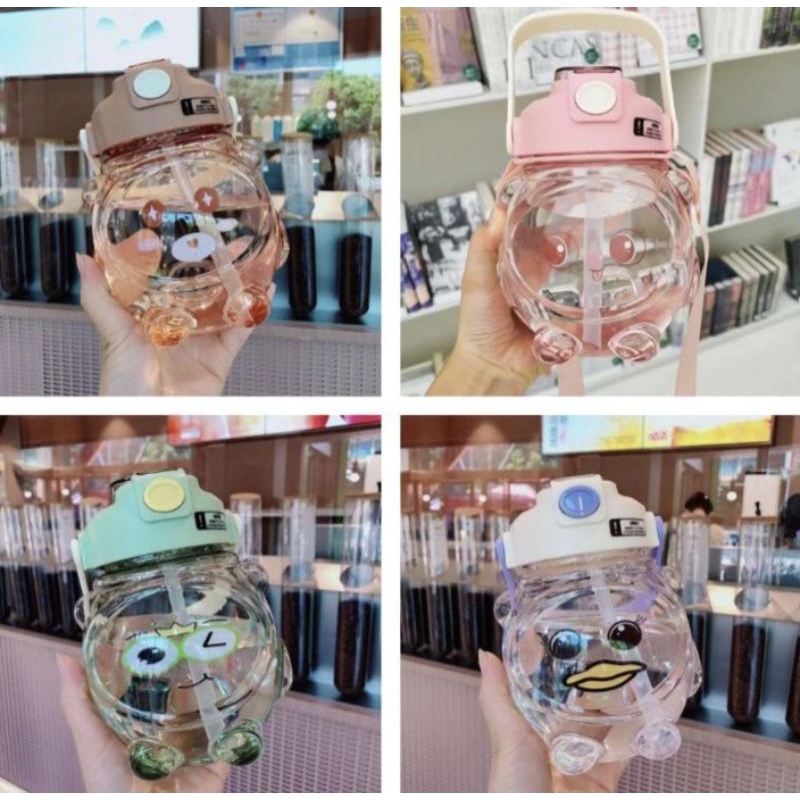 Botol Minum Anak Boneka Lucu Transparan 1 Liter+Tali Panjang Dan Sedotan