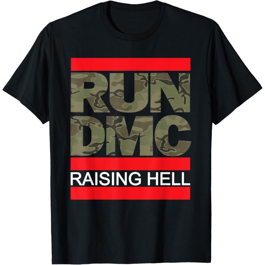 Baju Dewasa Official RUN DMC Rasing Hell Black T-Shirt Fashion Pakaian Atasan Kaos Laki Pria Wanita 