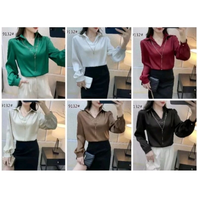 Baju satin silk premium/ Atasan kemeja kerak bahan satin