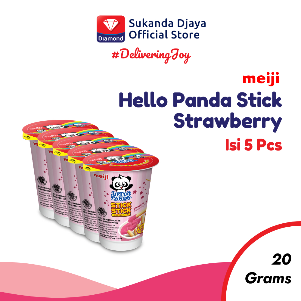 

Meiji Hello Panda Stick Biskuit Strawberry Snack Ringan 20 Gr [5 PCS]