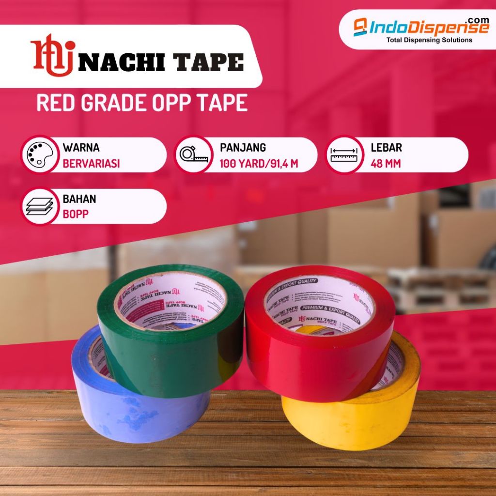 

LAKBAN NACHI TAPE MERAH 48MM 100 YARD 2 INCH OPP PRINT BLOK NACHI RED