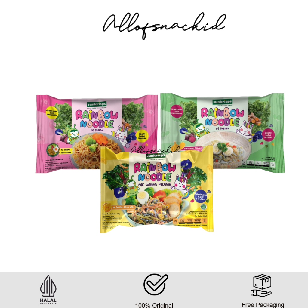 

Sunkrisps - Rainbow Noodle Cheese / Ayam Bawang / Goreng - 45g - Mie Pelangi - Mi Instan Sehat