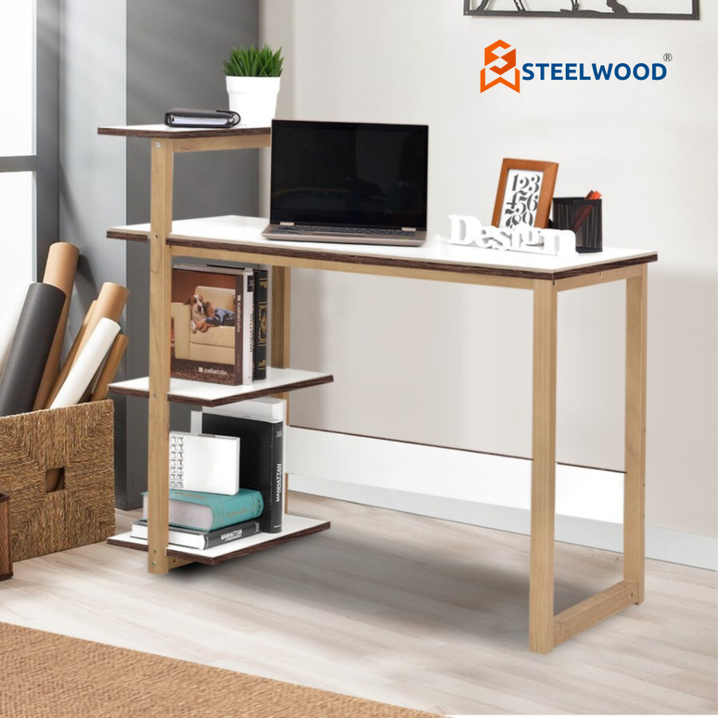 STEELWOOD ||  MEJA BELAJAR/MEJA KERJA/RAK PENYIMPANAN/RAK BUKU