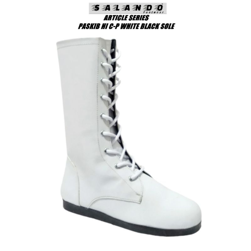 SALANDO Sepatu Boots Paskibra Pria dan Wanita Sepatu Mayoret Sepatu Boots Tinggi Paskib HI C-P White