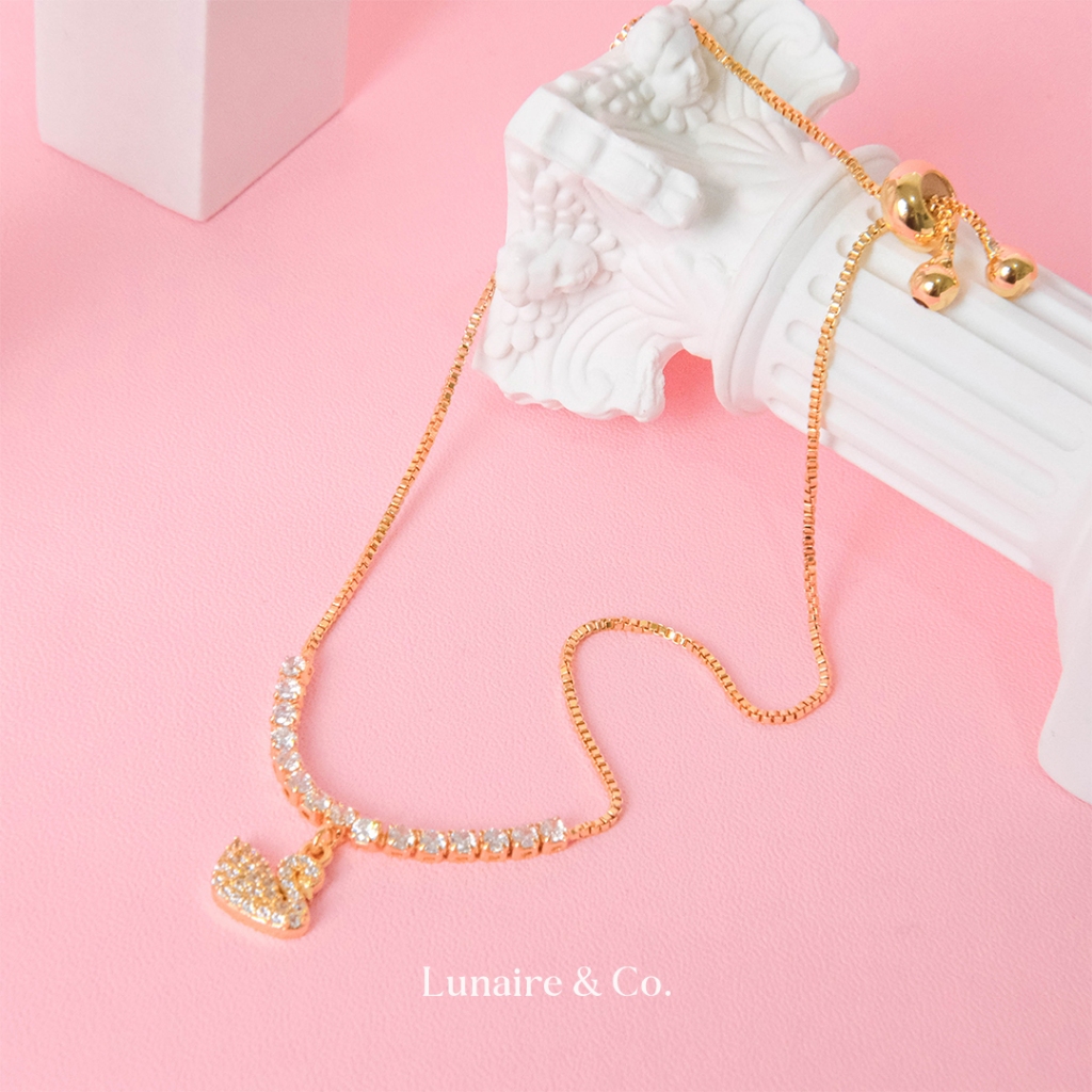Lunaire & Co Jewelry - Gelang Serut Wanita Lapis Emas Motif Permata Baris / Gelang Serut Motif Angsa