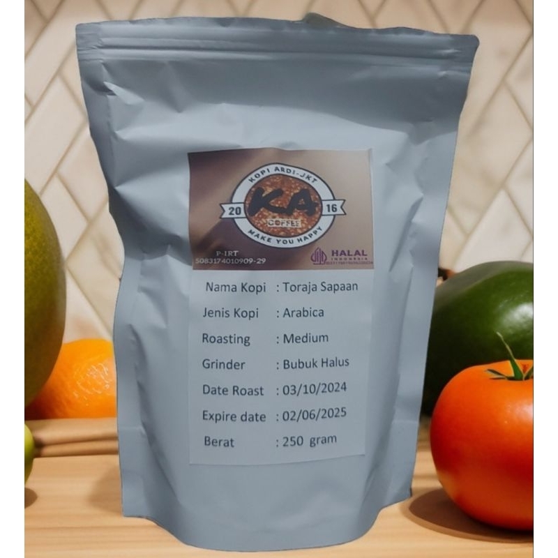 

Biji kopi Roasting/Aneka bubuk Arabica Toraja Sapaan/Pulu2/Kalosi 250 gram berijin dan halal