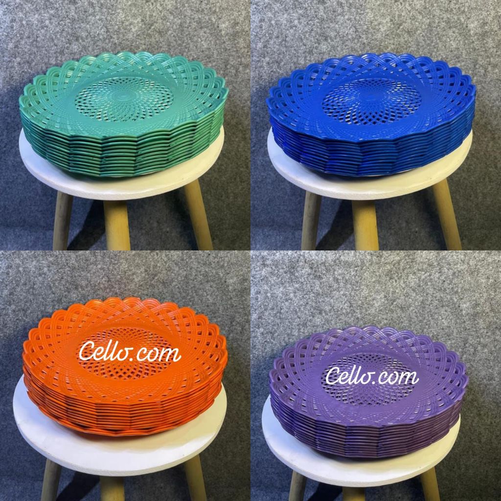 Piring Rotan Plastik Warna Ungu Biru Hijau Oren Isi 12 pcs / 1 Lusin