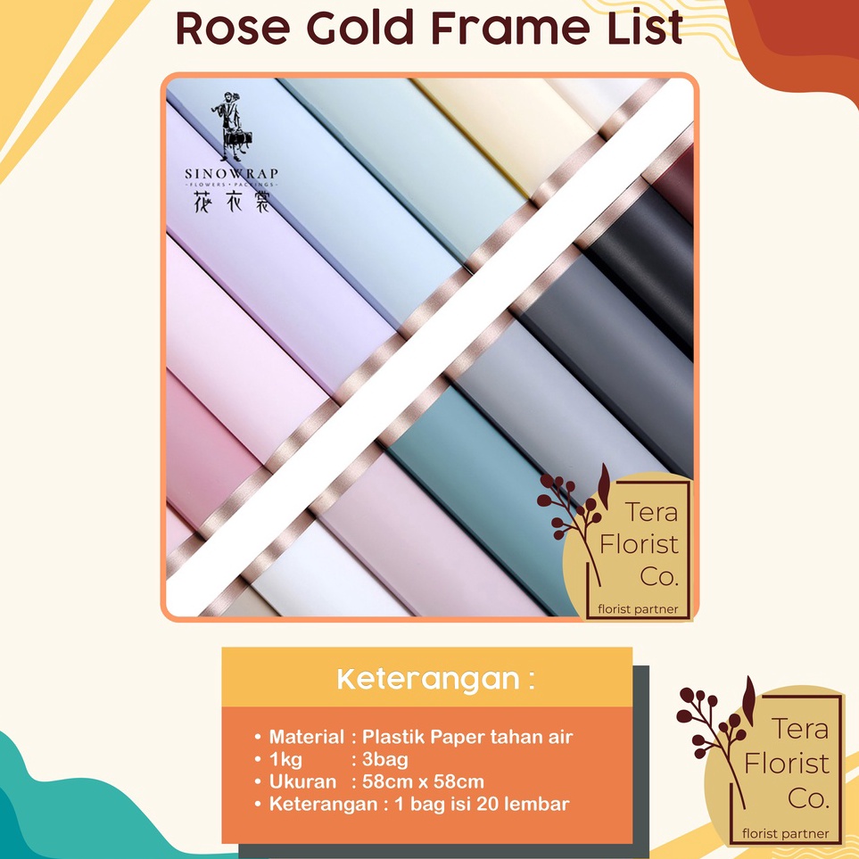 

Paket Kejutan 2 Lembar Cellophane Rose Gold Frame List Kertas Bunga Flower Wrapping Kertas Buket Wrap Paper Bungkus Bouquet Waterproof Pembungkus Kado PGDM