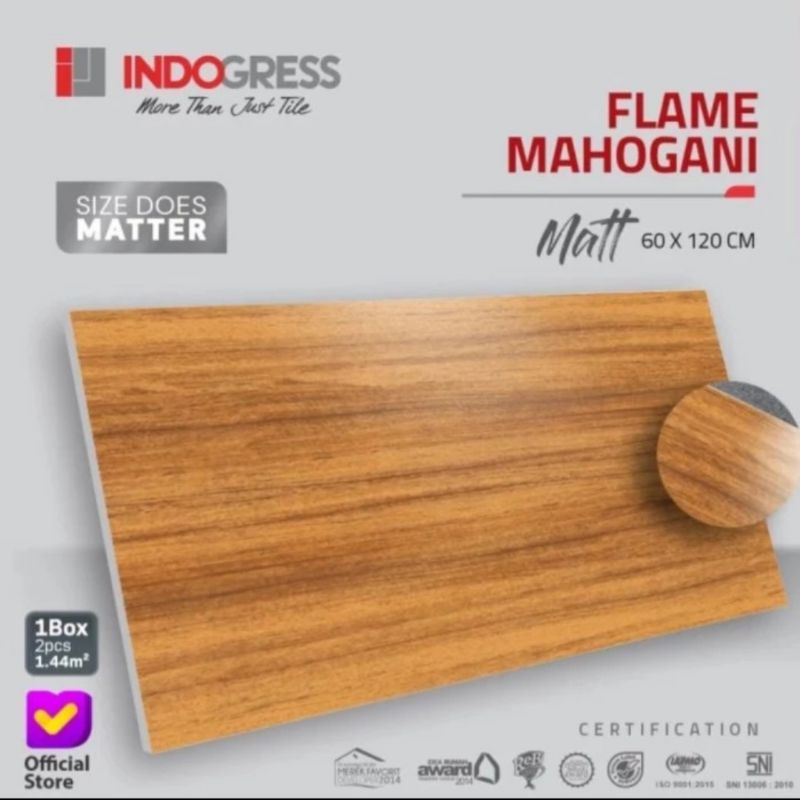 indogres granit lantai/tangga motif kayu 60x120 flame mahogani