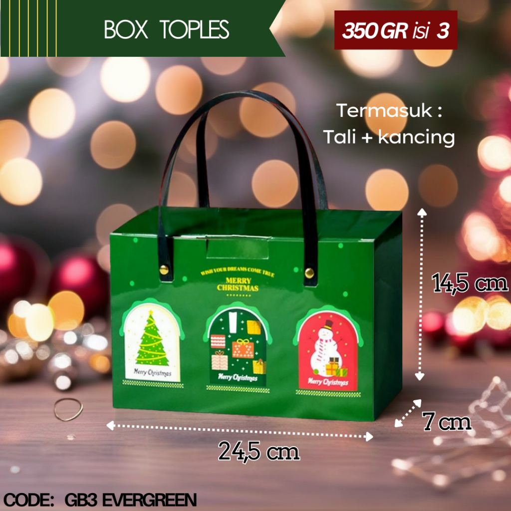 

Handle Box Natal 3 Toples 350gr Persegi Panjang / Paperbag Hampers Christmas GB3