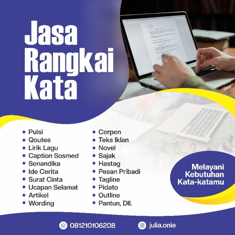 

Jasa Pembuatan Puisi | Ide Cerita | Qoutes | Lirik Lagu | Cerpen