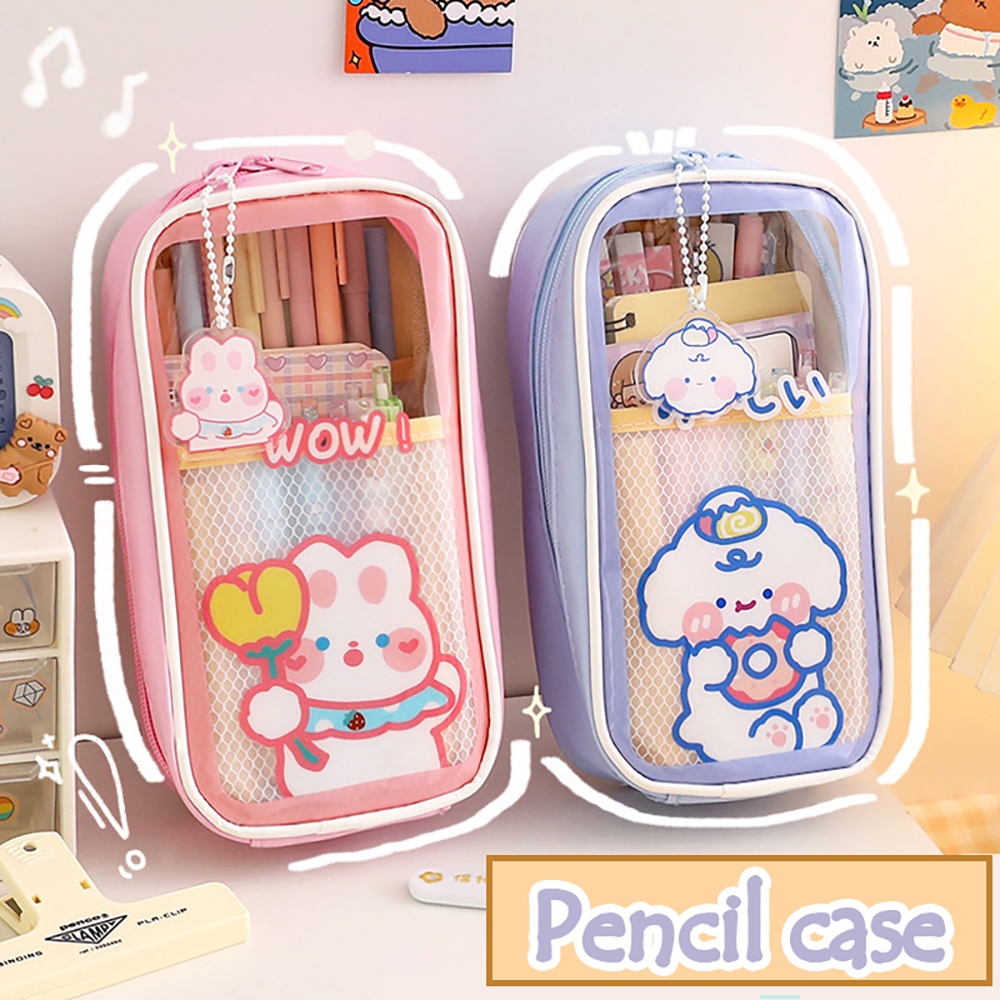 

Kawaii Cartoon Pencil Cases Large Capacity Transparent Cosmetic Storage Bag PVC Waterproof for Students Gift School Stationery Supplies
