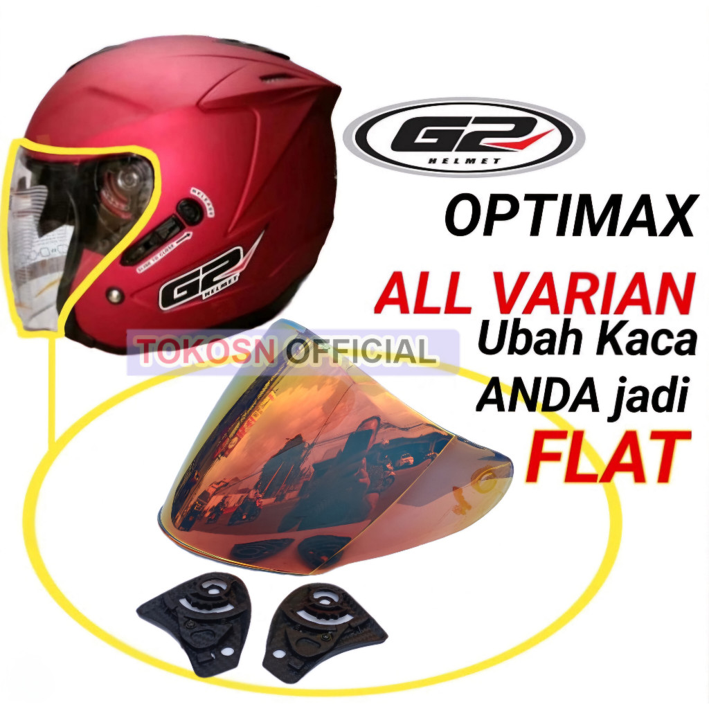 Kaca helm G2 O PTIMAX flat visor helmet G2optimax hitam silver red gold blue