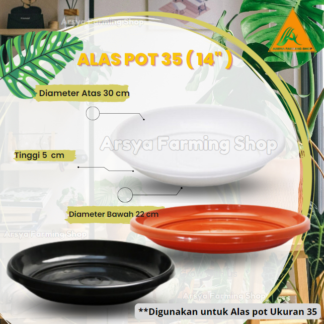 Alas Pot / Tatakan Pot 35 ( 14" ) Bahan Plastik Pilih Warna Hitam, Putih, Coklat