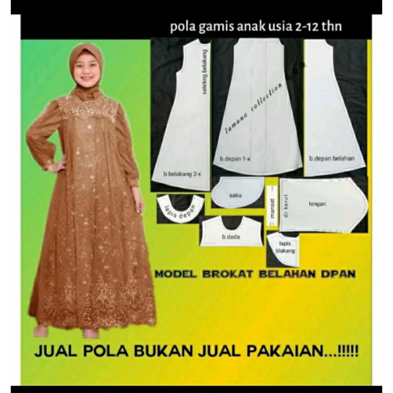 POLA INSTAN GAMIS BROKAT ANAK BELAHAN DEPAN (TINGGAL JIPLAK)