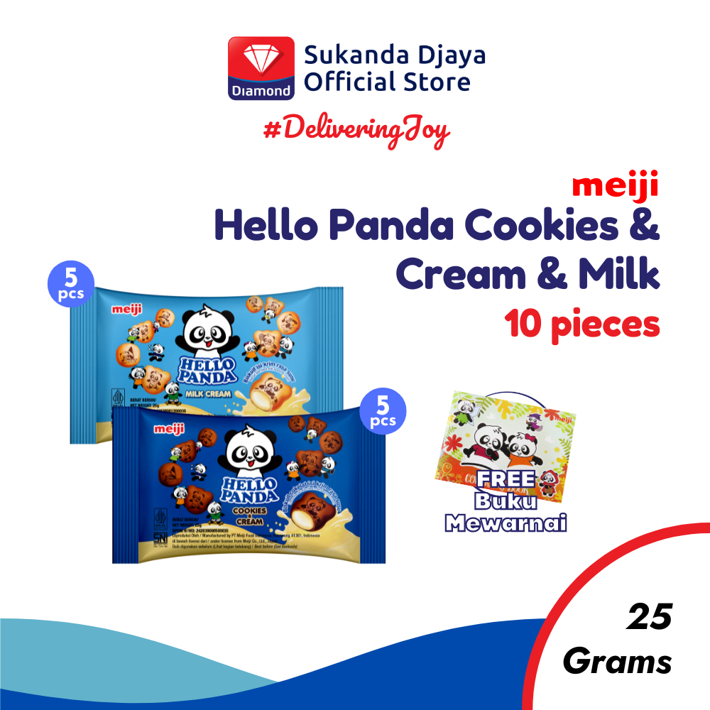 

Meiji Hello Panda Biskuit Cookie & Cream + Milk Snack 25 Gr ISI 5 [Free Buku Mewarnai]