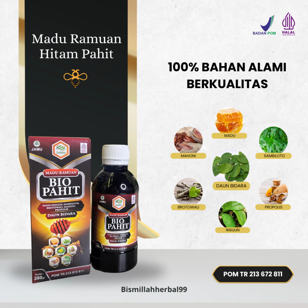 

Madu Hitam Bio Pahit Plus Propolis Dan Daun Bidara 280g