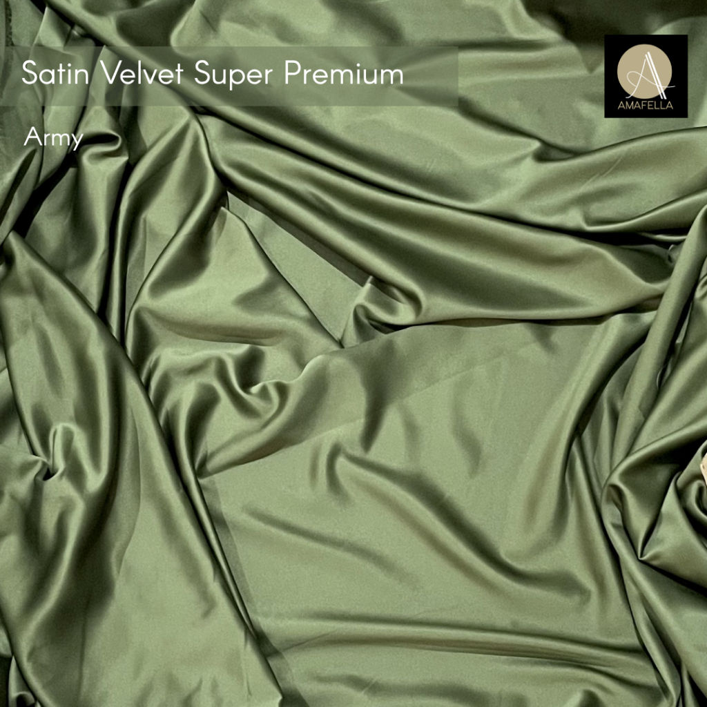 1/2 meter Kain Satin Velvet Super Premium Bahan Bridesmaid Seragaman Warna Army