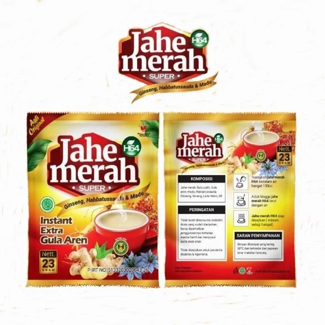 

Jahe Merah Super H64 Plus Ginseng, Habbatussauda, dan Madu harga Per SACHET - Jahe Merah Super H64 Extra GULA AREN Plus Habbatussauda, Ginseng dan Madu - Jahe Merah Super H64 Instant Extra Gula Aren