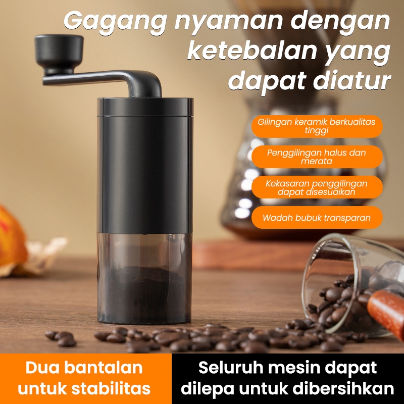 Mesin penggiling kopi manual, penggiling biji kopi, bisa dicuci, tingkat kehalusan dapat disesuaikan