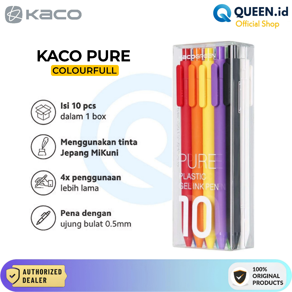 

KACO PURE PEN GEL 10Pcs Colourful iNk 0.5mm Pulpen Warna Warni 10PCS Bolpoint