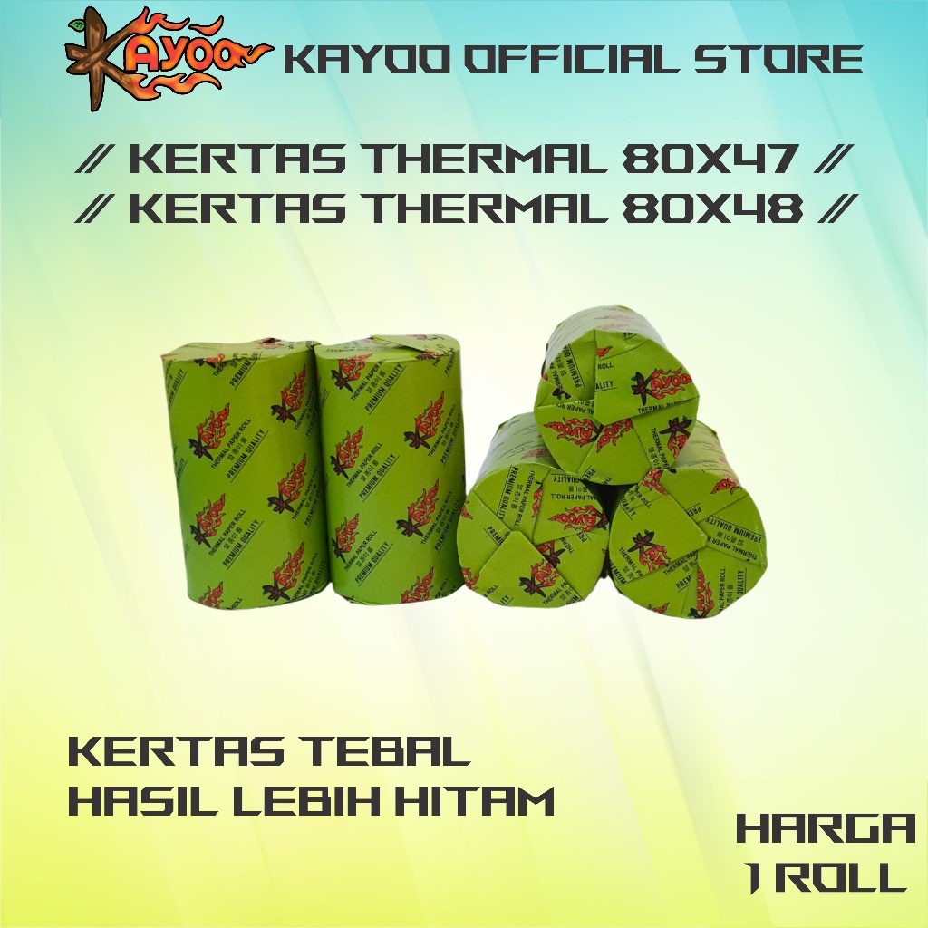 

KERTAS THERMAL STRUK KASIR PAPER ROLL KAYOO 80X47 / 80X48 TERMAL POS RECEIPT PRINTER 80MM 80X47MM 80X48MM
