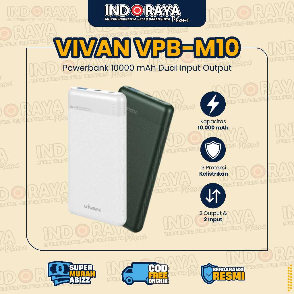 Power Bank Vivan M10 10000 mAh Type C Fast Charging VPB M-10 Powerbank Casan HP PB | Original